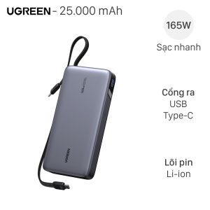 Pin sạc dự phòng 25000mAh Type C PD QC 3.0 165W Ugreen PB552 kèm Cáp Type C